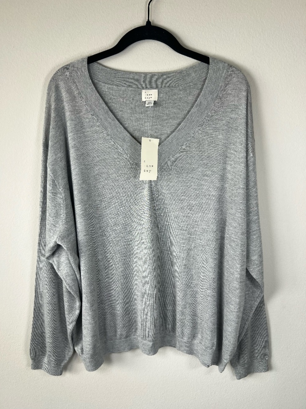 A New Day Lightweight V-Neck Sweater Heather Gray Long Sleeve Minimalist NEW 2XL